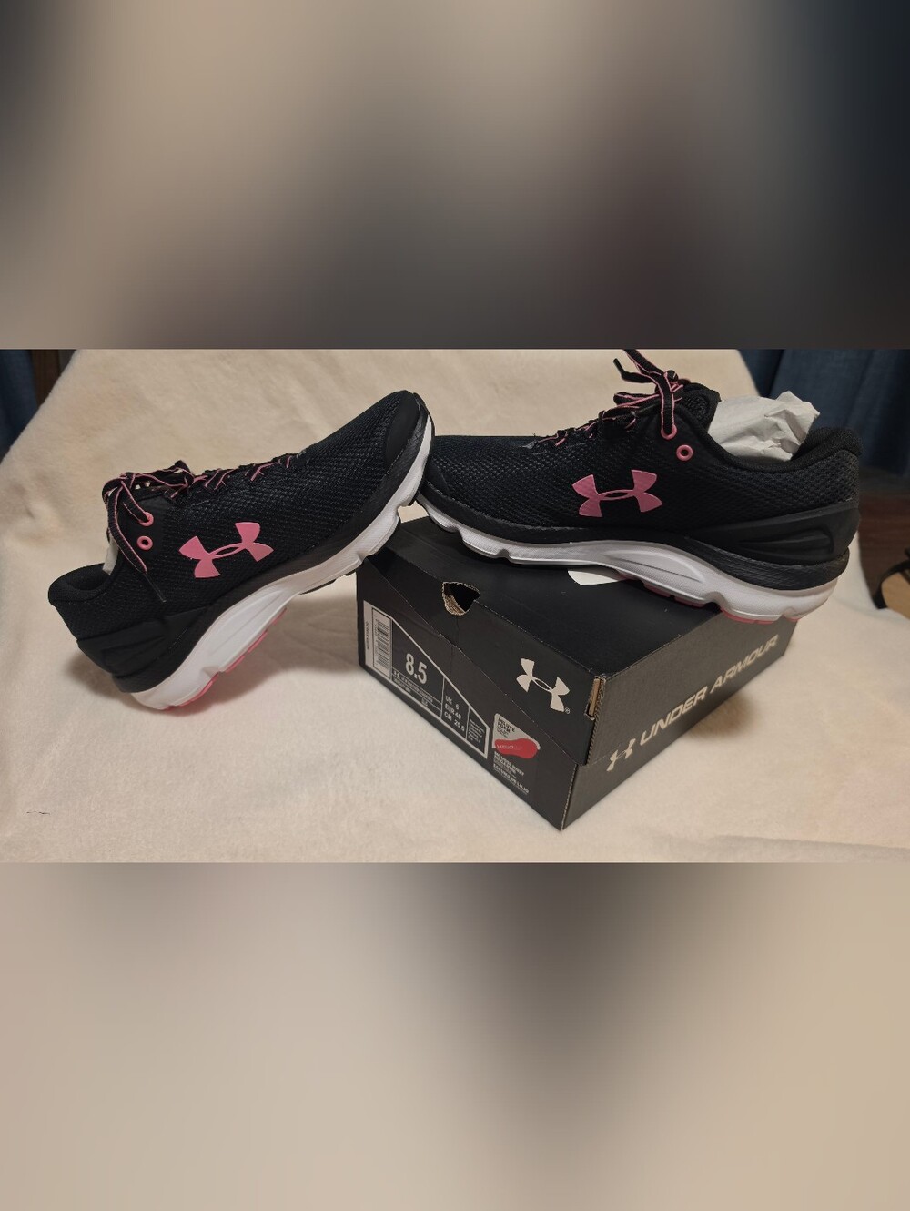 NIB Under Armour Charged Gemini 2020 Women's Running Shoes Black Pink Size 8.5 - Picture 5 of 10